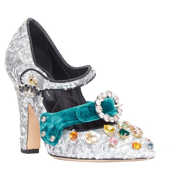 Dolce Gabbana Bellucci glitter rhinestone velvet heels - Picture 1 of 6